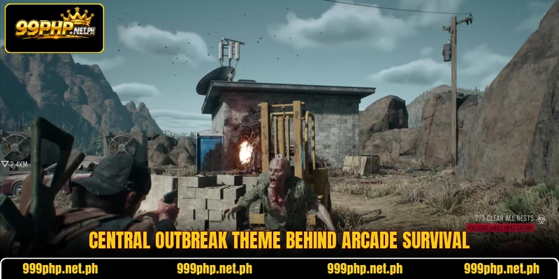 Central outbreak theme behind arcade survival