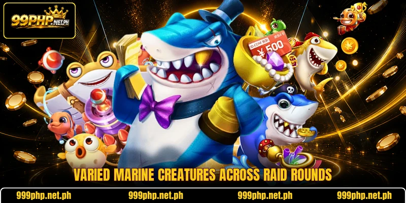 Varied marine creatures across raid rounds